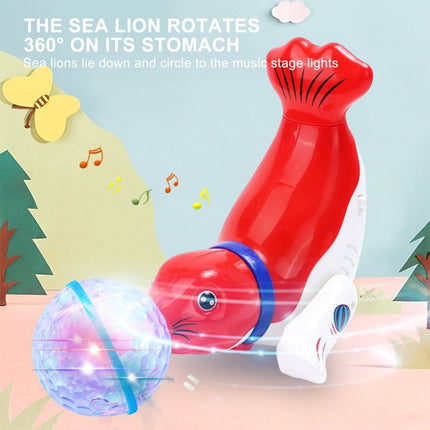 Interactive Spinning Sea Lions Motorized Toy - Rotating Light Music Projection Singing Animal for Kids, Battery Powered