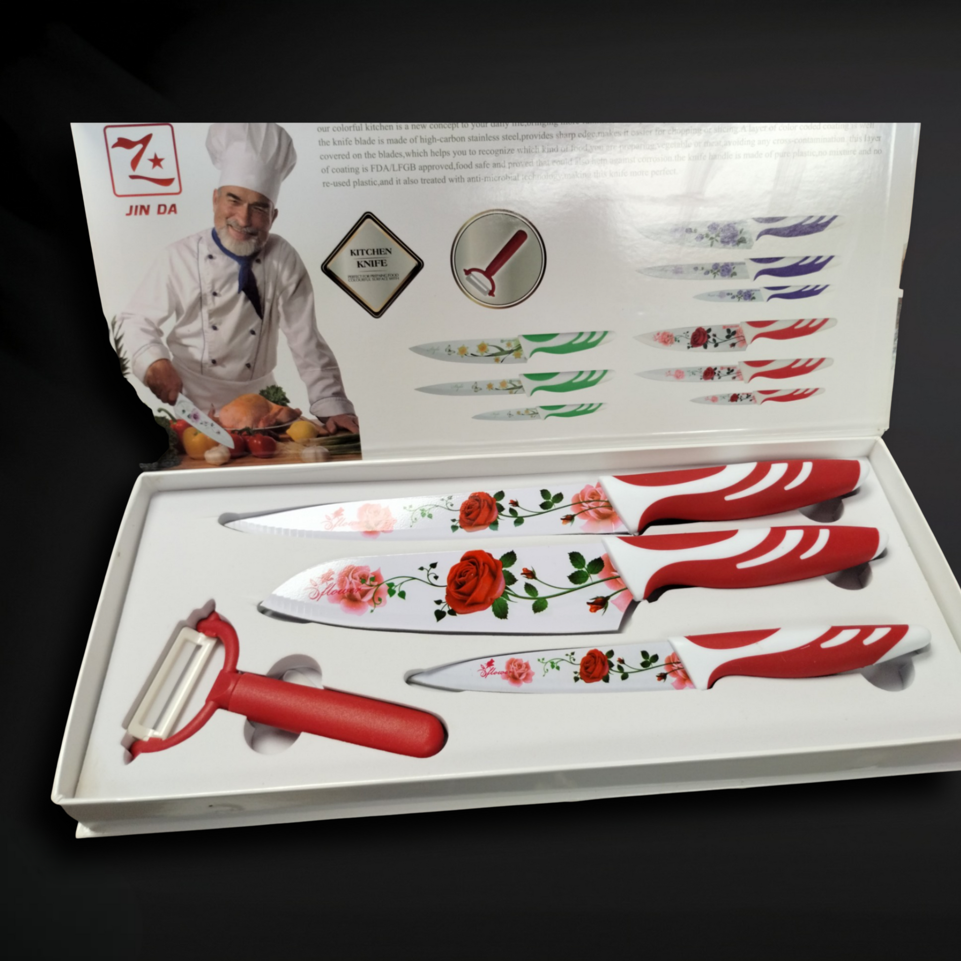 4-Piece Floral Pattern Kitchen Knife Set with Peeler Zack Wholesale
