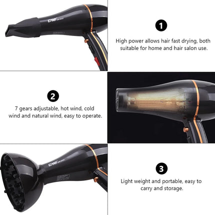 Professional Ionic Hair Dryer 2000W – GVC GW-8522, Fast Dry, Cool Shot, Lightweight – 26cm Black & Gold Salon Blow Dryer