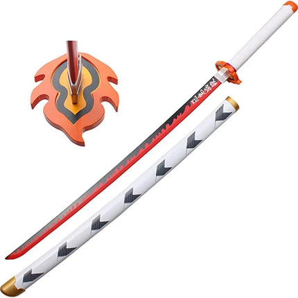 Rengoku-Inspired Flame Katana Sword – Anime Replica with White & Red Handle
