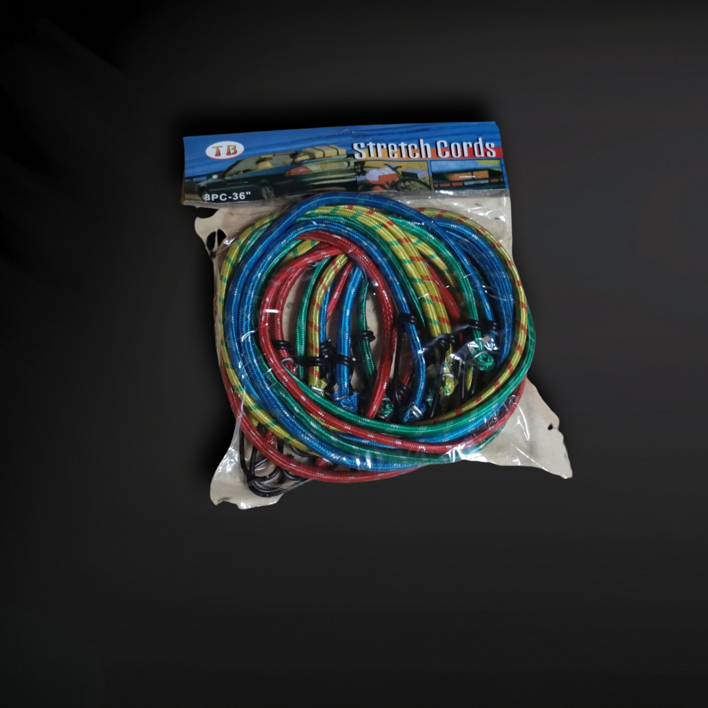 8-Piece 36-Inch Assorted Color Bungee Stretch Cord Set - Zack Wholesale