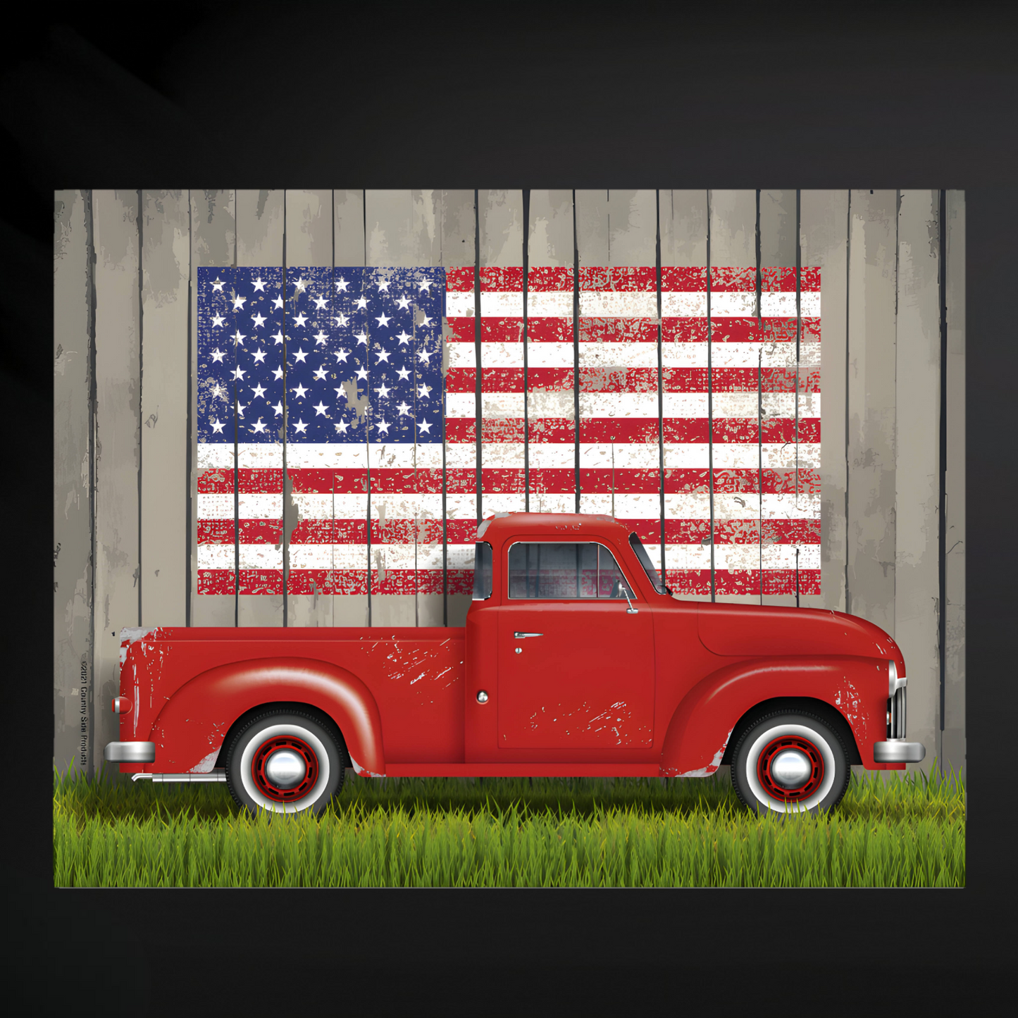 Cutting Board - Red Pickup with USA Flag on Barn - Zack Wholesale