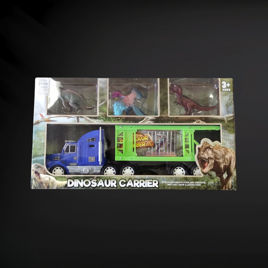 "Dinosaur Transport Truck Carrier with Miniature Dino Figures - Toy Semi Truck Trailer"