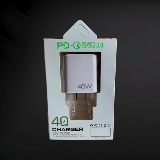 40W Charger Brick with Triple USB and 1 Type-C Ports