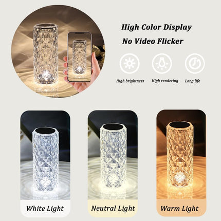 HONGMAO Crystal Touch Lamp – USB Rechargeable LED Table Lamp