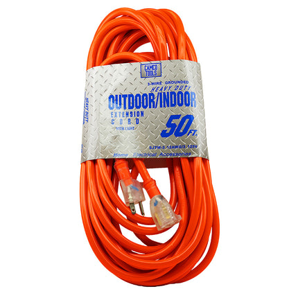 50ft Heavy Duty Outdoor/Indoor Extension Cord – 12/3 Gauge SJTW Power Cable – Yellow/Orange, 3-Prong Grounded Plug