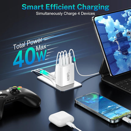 40W USB Wall Charger – Fast Charging Block with Dual PD 20W & QC 3.0 Ports