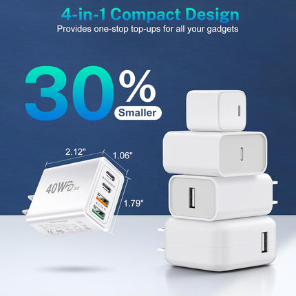 40W USB Wall Charger – Fast Charging Block with Dual PD 20W & QC 3.0 Ports