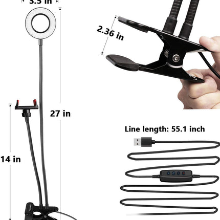 Selfie Ring Light with Clip On, Flexible Arms with a Cell Phone Holder Stand for Live Streams/Makeup