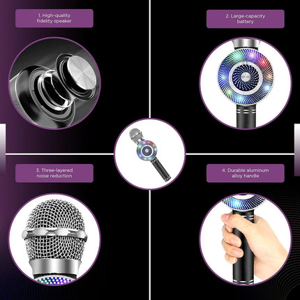 Wireless Bluetooth Karaoke Microphone with LED Lights – Kids & Adults Portable Mic with Speaker, Recorder, and Colorful Sound Effects