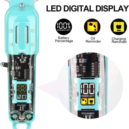 Professional Cordless Hair Clipper Set – Transparent Skeleton Design with LED Display & 4 Guide Combs for Men’s Grooming