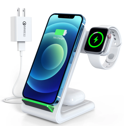 3-in-1 Wireless Charging Station for iPhone, Apple Watch & AirPods – Fast Charging Dock with Adapter