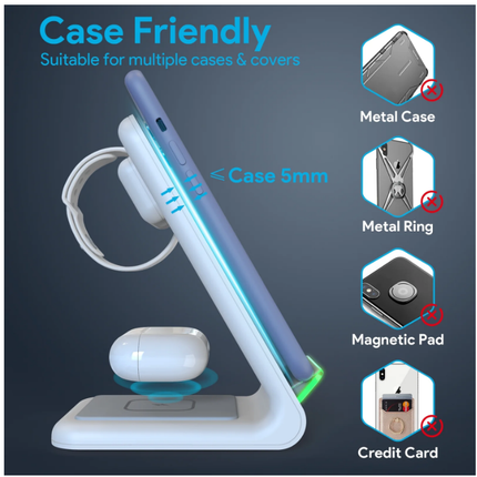 3-in-1 Wireless Charging Station for iPhone, Apple Watch & AirPods – Fast Charging Dock with Adapter