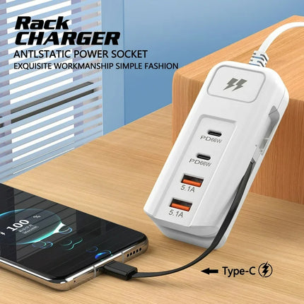 Multi Functional Charger With 2 PD Ports And 2 USB Ports For Fast Charging Suitable For IOS And Android Devices
