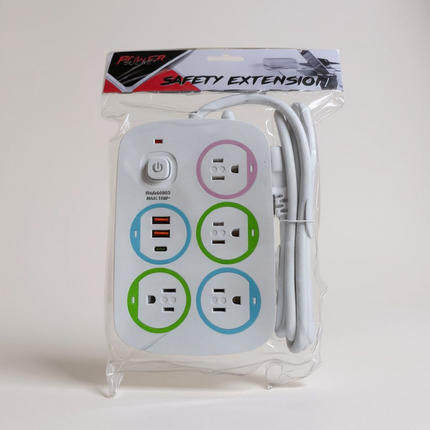 7 Outlet Power Extension - 12V, Type C, USB