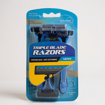 Three Prong Razor Long-Lasting Men’s Triple Blade Razors 3-Pack - | Wholesale Beauty ...