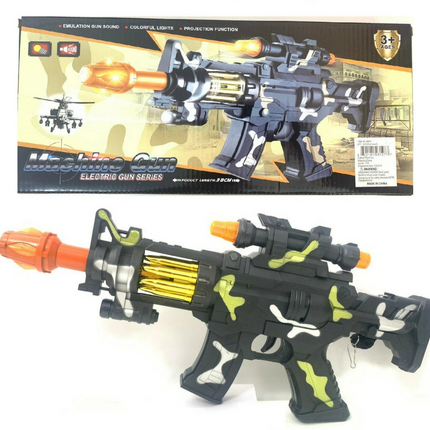 Battery Operated Camouflage Toy Machine Gun with Flashing Lights and Sound