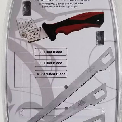 3-Blade Interchangeable Knife Set with Sheath – 8" & 6" Fillet Blades + 4" Serrated Blade
